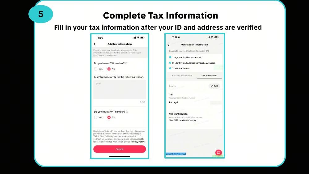 Add tax information + verification information με ολοκληρωμένη επιβεβαίωση